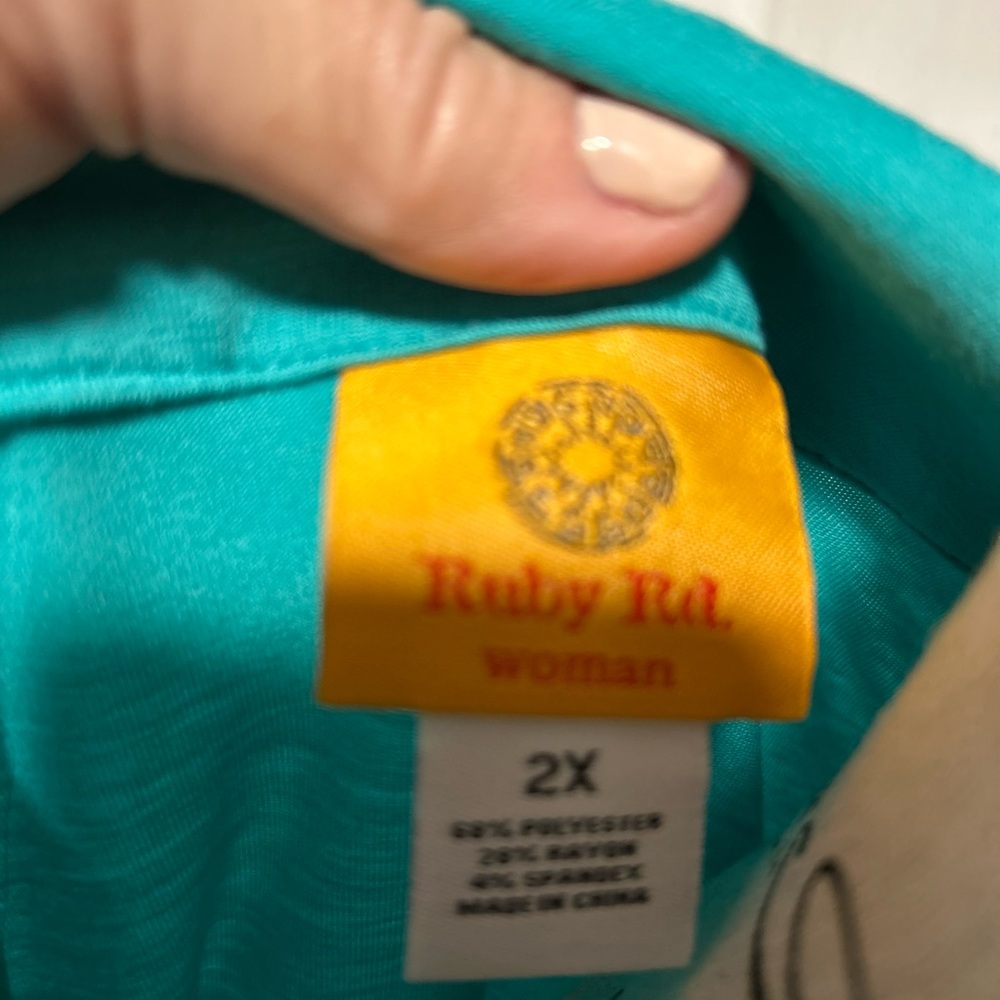Ruby Rd. Turquoise V-Neck Tunic with Fringe - Picture 5 of 5